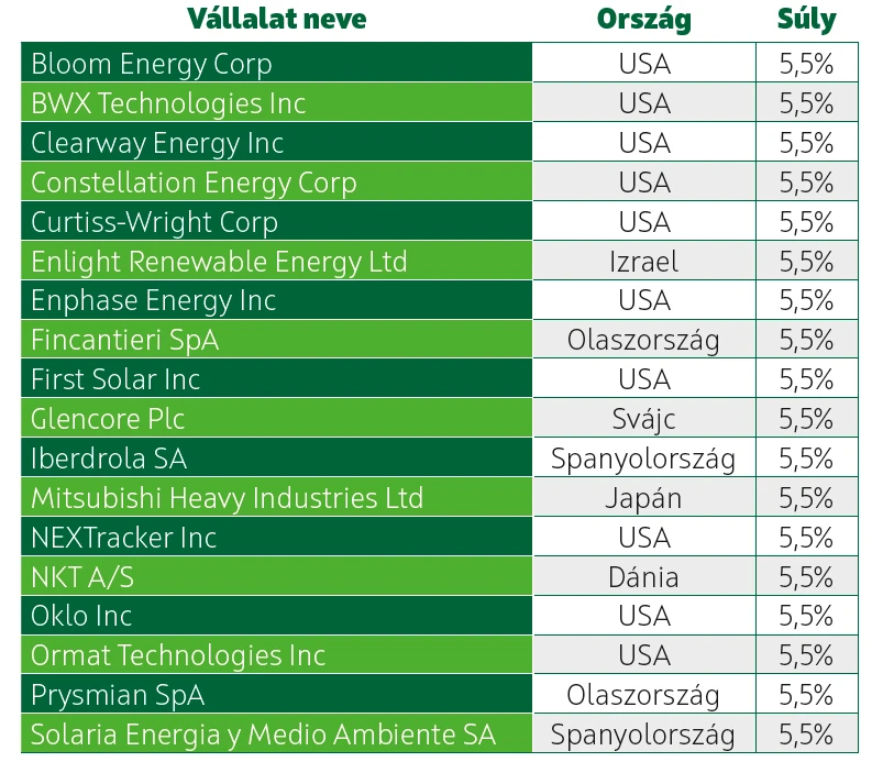 OTP Jövő Energiája Tőkevédett Származtatott Zártvégű Alap - Indexkosár
